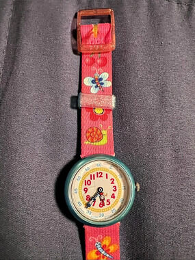 Flik Flak Once and Floral Watch in Red & Green